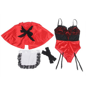 Costumi <span class=keywords><strong>Sexy</strong></span> da Studentessa, Cosplay Femminile, Costume Natalizio Rosso con Cappuccio, Babydoll <span class=keywords><strong>Sexy</strong></span>, Lingerie con Top e Calze, Gonna a Quadri - Product Image 6