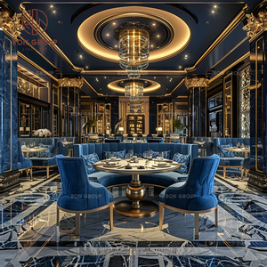 Set di Mobili di Lusso Moderni per <span class=keywords><strong>Ristorante</strong></span>: Divano in Velluto Blu con Bottoni, Poltrone con Finiture Dorate, Tavolo in Marmo per Sala da Pranzo e Soggiorno - Product Image 6