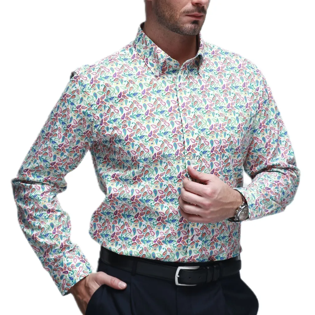 Oeko-tex Standard 100 Custom Casual Printed Woven Cotton Soft Fabric Button Down Regular Fit Plus Size Men's Shirt