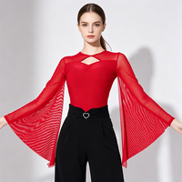 Haut de danse élégant et classique pour femme, à manches évasées transparentes, coupe ajustée, idéal pour la scène, la danse contemporaine et l'entraînement.