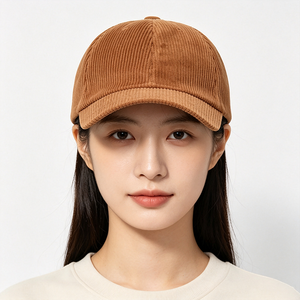 Casquette de baseball unisexe en velours côtelé, 6 panneaux, visière souple et incurvée, style Dad Hat, chaude pour l'automne et l'hiver, couleur camel, avec sangle arrière réglable en métal - Product Image 1