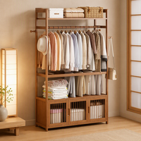 Porte-vêtements autoportant en bambou, simple et rectangulaire, avec porte-pantalon, organisateur de vêtements multifonctionnel pour la maison et la chambre