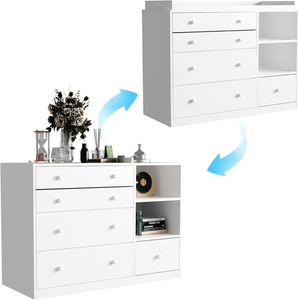 Cambiador de Bebé Clásico Blanco con 5 Cajones y 2 Estantes, Estación Multifuncional para Pañales para Cuarto Infantil - Product Image 3