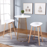 Table de négociation et de réception 4 places, design minimaliste moderne, avec pieds en métal, plateau en bois durable, finition dorée, style bar léger