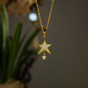 Collar de Cristal con Baño de Oro PVD, Acero Inoxidable 316L, Diseño de Estrella Resistente y Sostenible, Cadena de Serpiente, Minimalista, Unisex - Product Image 3