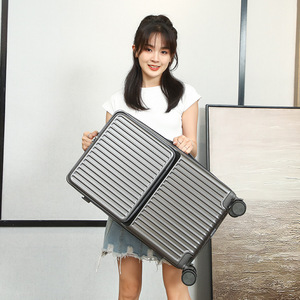 Valise cabine à ouverture frontale de 24 pouces avec serrure à combinaison, bagage de voyage durable pour femme, couleur unie rose macaron, roulettes pivotantes - Product Image 4