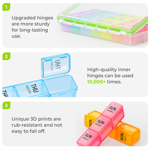 Organizador de pastillas semanal portátil de 7 días con doble protección y rejilla independiente de color, de PP y silicona, para guardar pastillas de astaxantina. - Product Image 4
