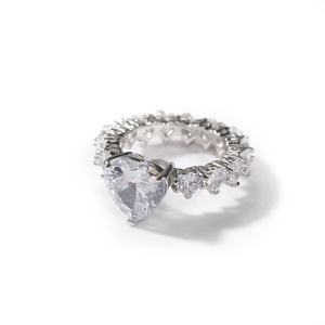 Bague romantique en zircon cubique rose en forme de cœur pour femme, plaquée or rose, alliance éternité, bijoux d'anniversaire et de mariage, vente en gros - Product Image 3