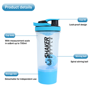 Bouteille de shaker B30-0080 parfaite pour les shakes protéinés et les bouteilles d'eau en poudre de shaker en plastique pré-entraînement 700ml bouteille de <span class=keywords><strong>shake</strong></span> de sport - Product Image 3