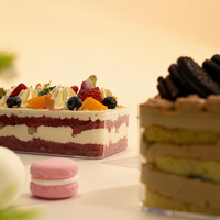 Boîte à gâteaux transparente en gros, étanche, résistante à la chaleur, écologique, pour brownies, desserts, tiramisu, bonbons, avec étiquette en papier
