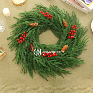 Guirlandes de Noël floquées blanches très vendues, couronnes de sapins avec pommes de pin, couronnes personnalisées pour la décoration intérieure - Product Image 4