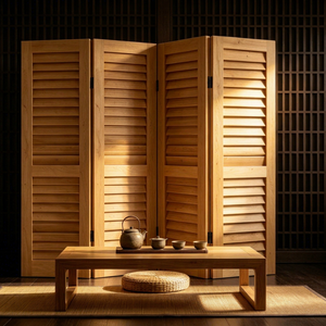 EFS Fiberglass Handcrafted Folding <b>Room</b> <b>Divider</b> 4 Panels Asian Zen Style Opaque Privacy <b>Screen</b> Frame Structure Extreme Weather - Product Image 1