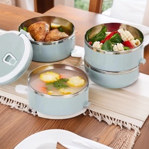 304 Stainless Steel Multi Layer Lunch <b>Box</b> <b>Round</b> Portable For Students And Office Workers Nordic Blue - Product Image 2