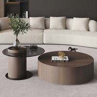 Table basse ronde contemporaine en pin avec plateau en verre trempé et tiroir de rangement pour ensemble de meubles de salon