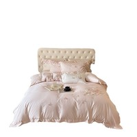 Ensemble de literie en coton pur, couleur unie, broderie de fleurs, style luxe léger, vente en gros