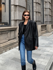 Manteau Streetwear Vintage Automne Hiver <span class=keywords><strong>en</strong></span> Faux Cuir, Longues Manches, Veste Décontractée à Revers et Boutonnage Simple <span class=keywords><strong>pour</strong></span> <span class=keywords><strong>Femme</strong></span> - Product Image 3