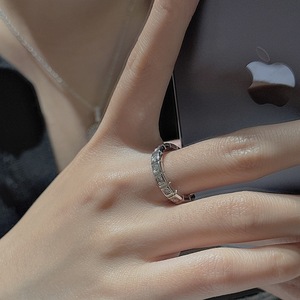 Wenchi Simple and Fashionable S925 Pure Silver Row Diamond <b>Ring</b> Vintage Style Niche Design <b>Adjustable</b> Stackable Jewelry China - Product Image 2