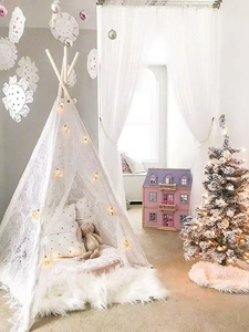 Tenda da gioco pieghevole per bambini, tenda teepee in tessuto con quattro pali, gioco morbido per interni - Product Image 4