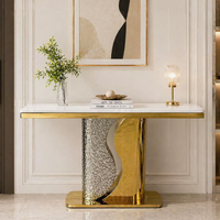 Table de salle à manger de luxe avec plateau en marbre, console en acier inoxydable pour entrée, table de console, meubles de salle à manger