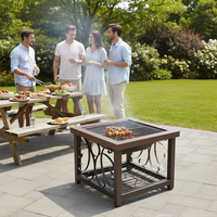 Brasero multifonctionnel carré en charbon de bois, table de feu extérieure pour patio et jardin