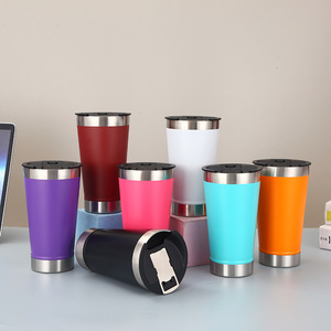 2023 New 473ML Double Wall Thermal Beer Cup Handle Lid Leak-Proof Vacuum Insulation Stainless Steel Bluetooth <b>Speaker</b> <b>LED</b> 6-12 - Product Image 1
