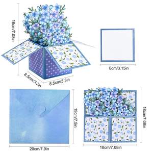 การ์ดป๊อปอัพลายช่อดอกไม้สีน้ำ - การ์ดกล่องป๊อปอัพดอกไม้ 3 มิติลายดอกฟอร์เก็ตมี-เน็ต การ์ดแสดงความคิดถึง ขอให้หายป่วยเร็วๆ นี้ - Product Image 2