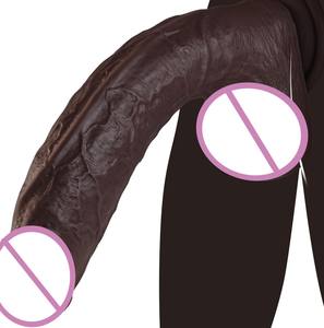 Schwarzer Flüssigsilikon Doppelschichtiger Riesiger <span class=keywords><strong>Dildo</strong></span> Realistisches Anales Sexspielzeug für Frauen Weiches Fleisch Masturbationsstreifen Saugnapf Pseudo-Penis - Product Image 1