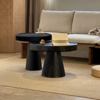 Ensemble de tables basses rondes en bois massif de style Wabi Sabi moderne pour le salon