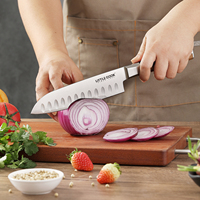 Couteau Santoku japonais professionnel Little Cook, lame super tranchante, manche en bois antidérapant, pour la cuisine, la découpe de viande et de poisson