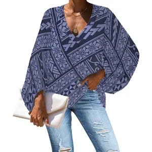 最新设计萨摩亚塔帕部落图案热带印花加尺码宽松女式上衣波利尼西亚优雅时尚正式衬衫