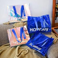 Sacs fourre-tout en PVC transparent holographique de grande taille, personnalisés avec logo, de haute qualité, en gros
