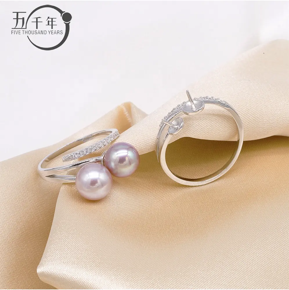 R259 DIY 7-8Mm Mutiara Air Tawar Alami Aksesoris Ring 925 Sterling Perak Adjustable Ukuran Pertunangan Perhiasan Cincin untuk Wanita