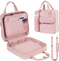 Porte-documents rose à 3 anneaux avec fermeture éclair, capacité de 700 feuilles, sangle d'épaule, compatible avec ordinateur portable 13 pouces, pour l'école et le bureau