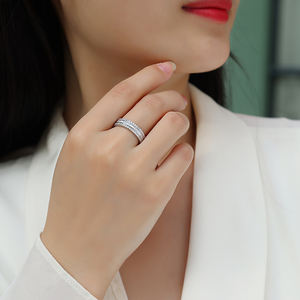 Zarif üç katmanlar Moissanite yüzük düğün nişan söz yüzüğü kadınlar için günlük aşınma S925 gümüş beyaz D renk yüzük - Product Image 4