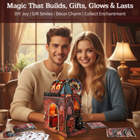 Hamaileon Puzzle Kayu Stasiun Kereta Ajaib Rak Buku Miniatur DIY Model Kit Kerajinan Gotik dengan Lampu LED Hadiah