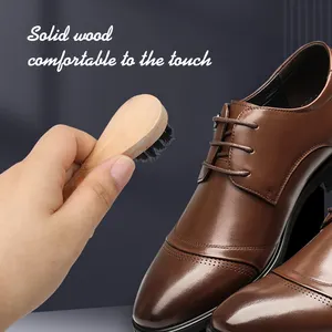 Fabrika toptan özel Logo ahşap saplı ayakkabı kıl temizleme fırçası