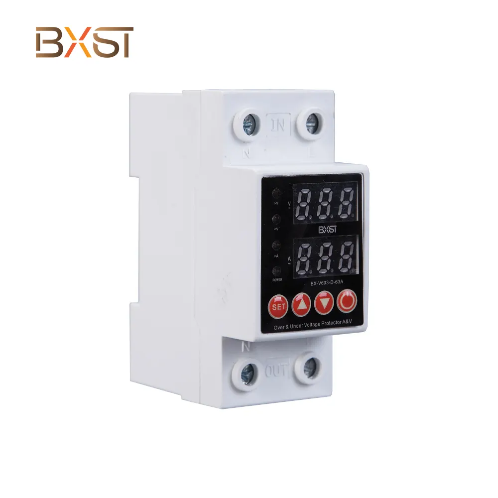 Dual Display 40A 63A 230V Din Rail Adjustable Digital Over Under Voltage Relay Surge Protector Limit Over Current Protection