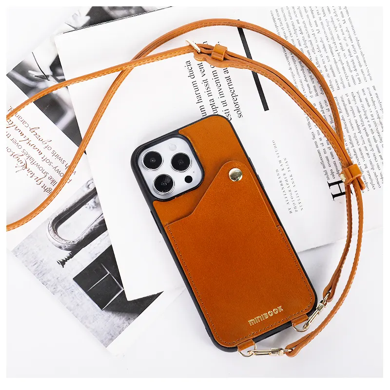 Funda de cuero curtido para teléfono móvil, carcasa de estilo japonés con portatarjetas cruzado, con cordón para vegetales, para Iphone