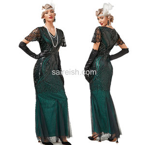 Saireish femmes <span class=keywords><strong>Vintage</strong></span> <span class=keywords><strong>1920</strong></span> <span class=keywords><strong>robe</strong></span> avec paillettes perlées Banquet longue maille gilet taille naturelle lumière luxe <span class=keywords><strong>robe</strong></span> de soirée - Product Image 3