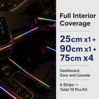 Kit de Luces Ambientales para Auto Trontech Dual Zone 10 en 1, Luces LED Interiores CHASER, Control por Aplicación, Sincronización con Música, 25cm 90cm 75cm
