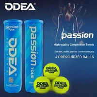 Ballon de tennis Odea PassionTOUR authentique, haute élasticité, durable, pression d'air, diamètre 68 mm, poids 40 g, lot de 4 balles