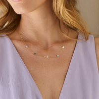 Collier Croix en Acier Inoxydable Plaqué Or 14K Jietao avec Pierre de Naissance Personnalisée, Sertie de Multiples Zircons Cubiques, Bijou Religieux Chrétien