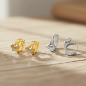 Boucles d'oreilles Angelina Hoop 6 mm en acier inoxydable, design croix, plaqué or et argent, style classique unisexe - Product Image 2