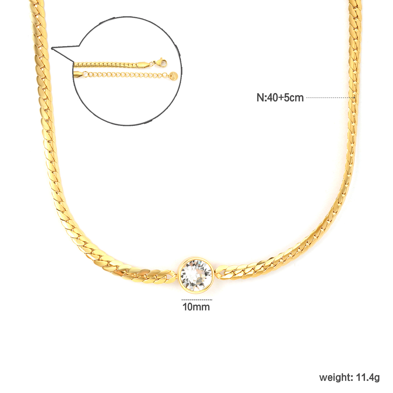 Collana a catena cubana in oro con zirconi cubici rotondi