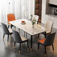 Ensemble table et chaises en dalles de pierre, design minimaliste moderne, résistant aux hautes températures, mobilier rectangulaire pour la maison, idéal pour les petits espaces