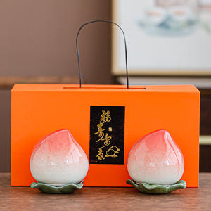 Longevity Peach Ceramic Tea Canister Sealed Moisture Proof <b>Storage</b> <b>Jar</b> Decorative Gift Box Round 1-3L - Product Image 1