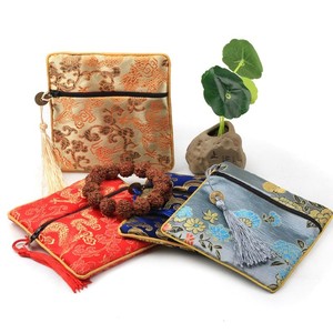 11.5*11.5cm Mixed Color Small Flower Silk Tassel Square Coin Pouch China Zipper Coin Purse Jewelry <b>Bag</b> - Product Image 3
