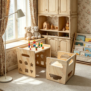 Ensemble de table et chaise Montessori pour enfants, table d'apprentissage sensorielle avec tableau noir, table et chaise en bois pour la diversification alimentaire - Product Image 3