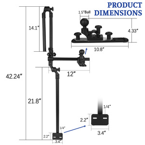 Velpaw 360 <b>Adjustable</b> Live Sonar Transducer Pole Mount <b>Stand</b> for Kayak Boat Rotating Marine Drill-Down Base 1.5 Inch Ball - Product Image 2