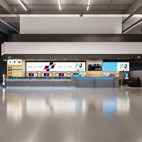 Comptoir d'éclairage LED d'usine, destiné à la présentation de smartphones, d'accessoires et de produits numériques.